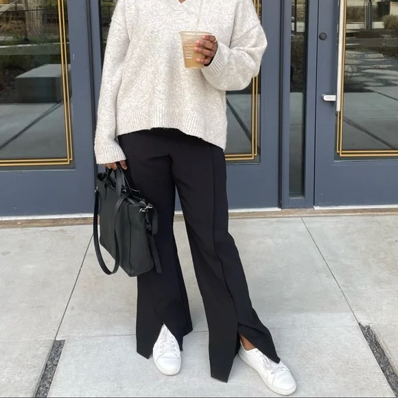 Zara Split Hem Textured Flare Trousers Size Small - Picture 1 of 5